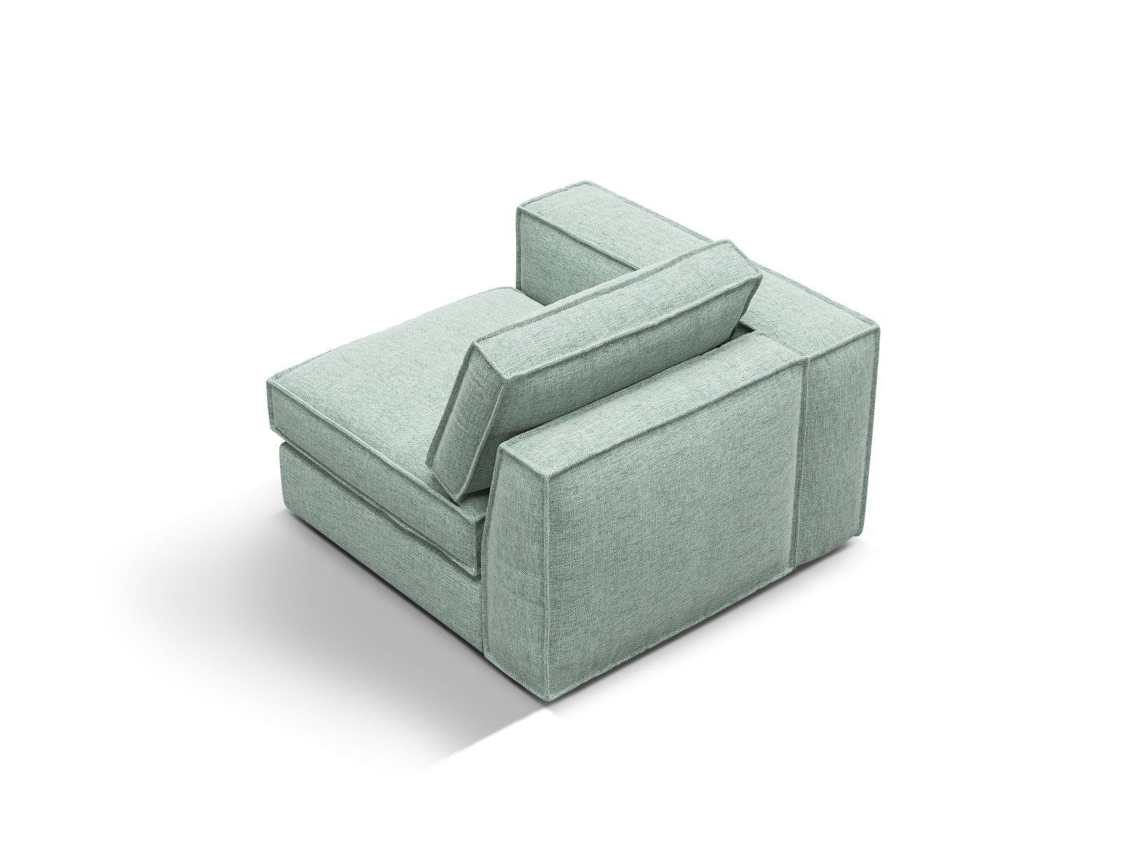 Stylisches 1-Sitzer Modul links in sanftem Mint, perfekt für kreative Sofa-Kombinationen und zeitgemäße Einrichtungsideen.
