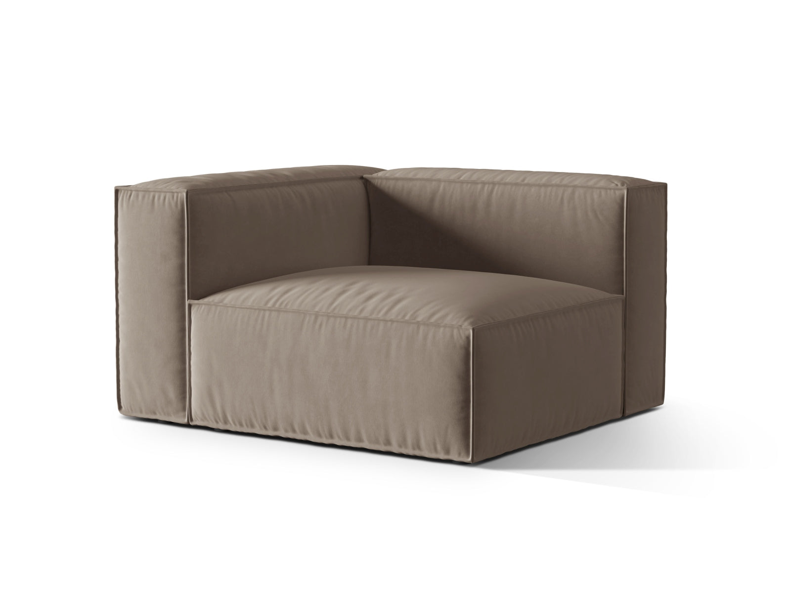Elegantes Nuria Velour 1-Sitzer Sofa in Warm Grey-Paris, ideal für moderne Wohnräume, erhältlich bei KAQTU Design AG.
