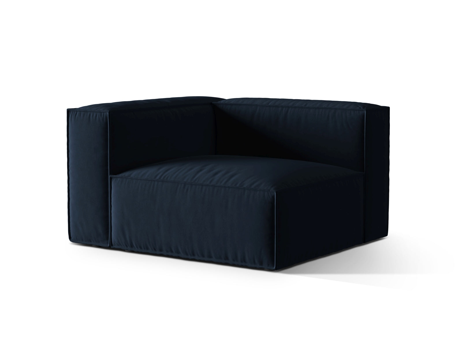 Elegantes Nuria Velour 1-Sitzer Sofa in Dunkelblau, ideal für moderne Wohnräume, erhältlich bei KAQTU Design AG.