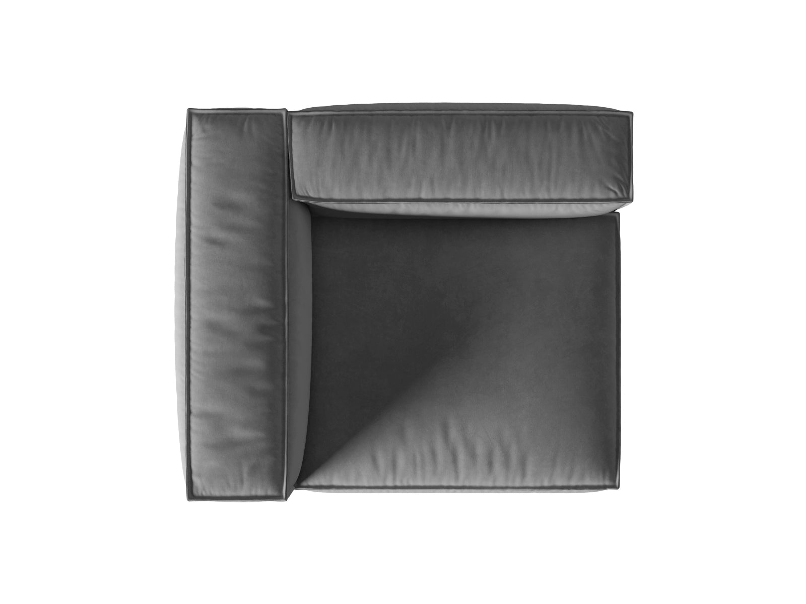 Elegantes Nuria Velour 1-Sitzer Sofa in modernem Grau, ideal für flexible Raumgestaltungen und stilvolle Inneneinrichtungen von Micadoni.