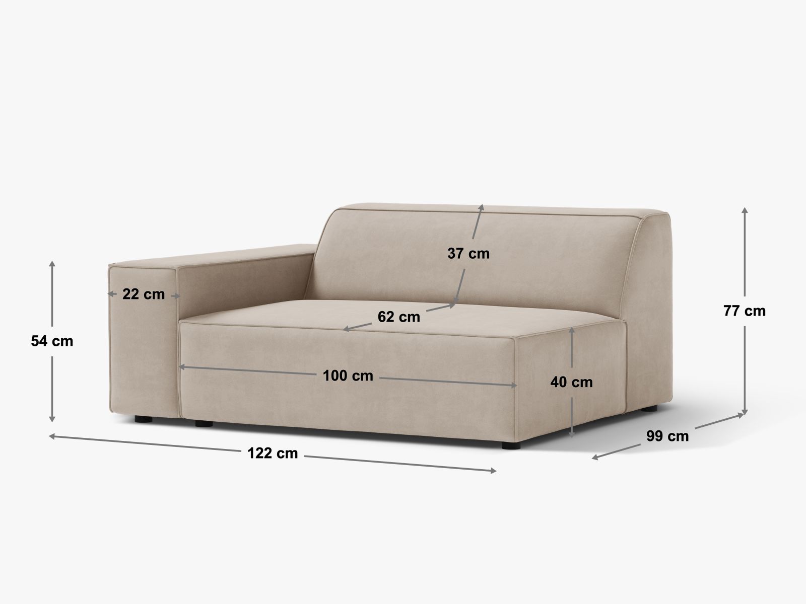 Elegantes 1-Sitzer Modul links Jodie in strahlendem Gelb, perfekt für kreative Sofa-Kombinationen in zeitgemäßen Wohnräumen.