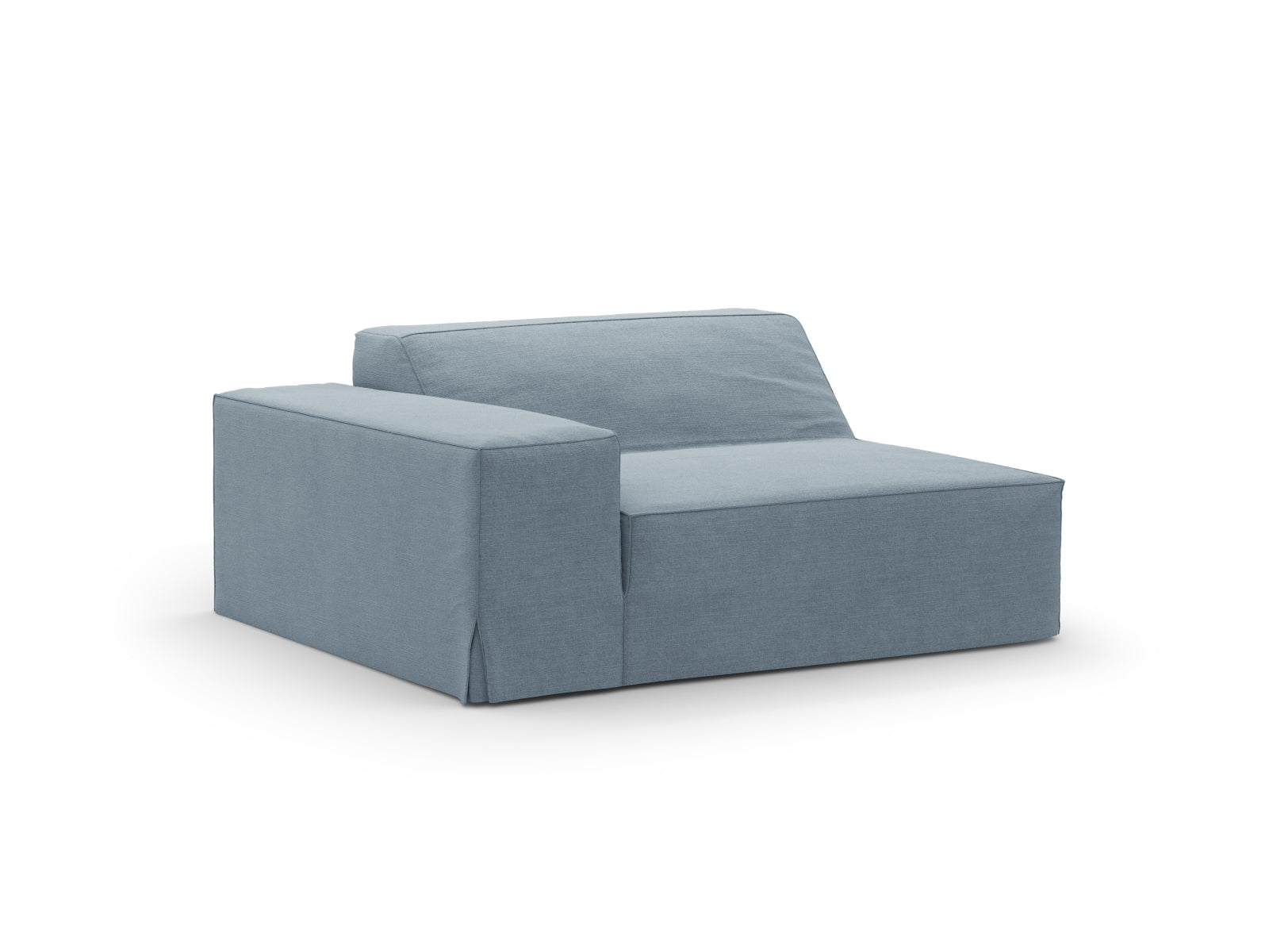 Eleganter linker 1-Sitzer Jodie Modul in sanftem Blau, ideal für moderne Wohnkonzepte und Teil der flexiblen Sofakollektion von Micadoni.
