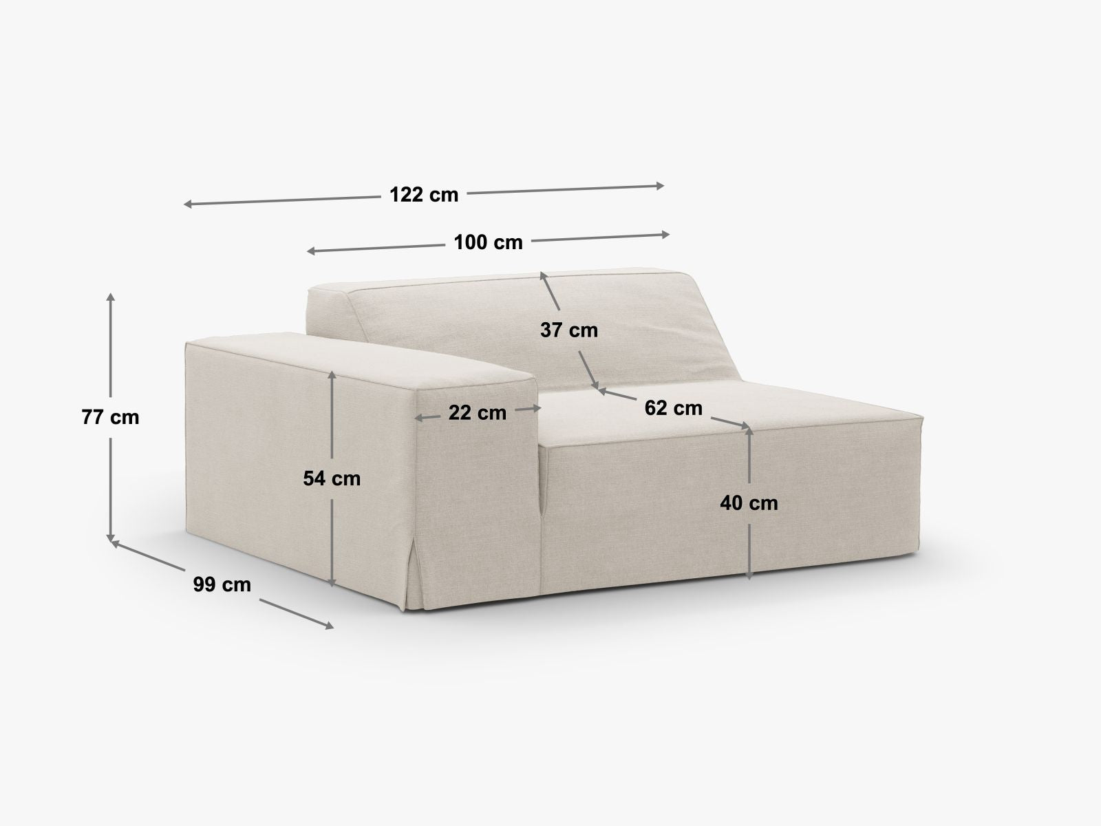 Beige 1-Sitzer Jodie Modul links von Micadoni, elegantes und vielseitiges Sofa-Element für kreative Wohnraumgestaltungen.
