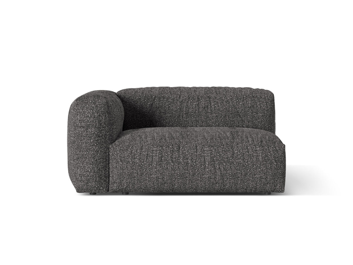 Martina Sofamodul Zweisitzer links von Micadoni in Grey Beige Melange-Monet Bouclé-Stoff mit schwarzen Kunststoffbeinen, Sitzbreite 130 cm.