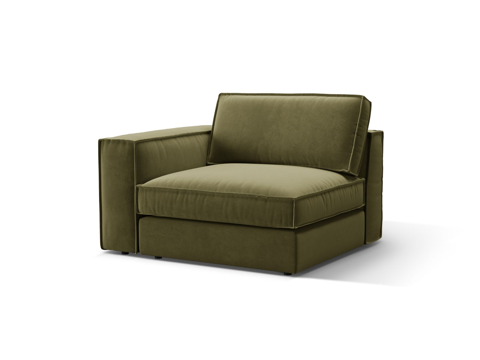 Elegantes 1-Sitzer Modul links Pola in stilvollem Grün, ideal für individuelle Sofa-Kombinationen im modernen Wohnraum.