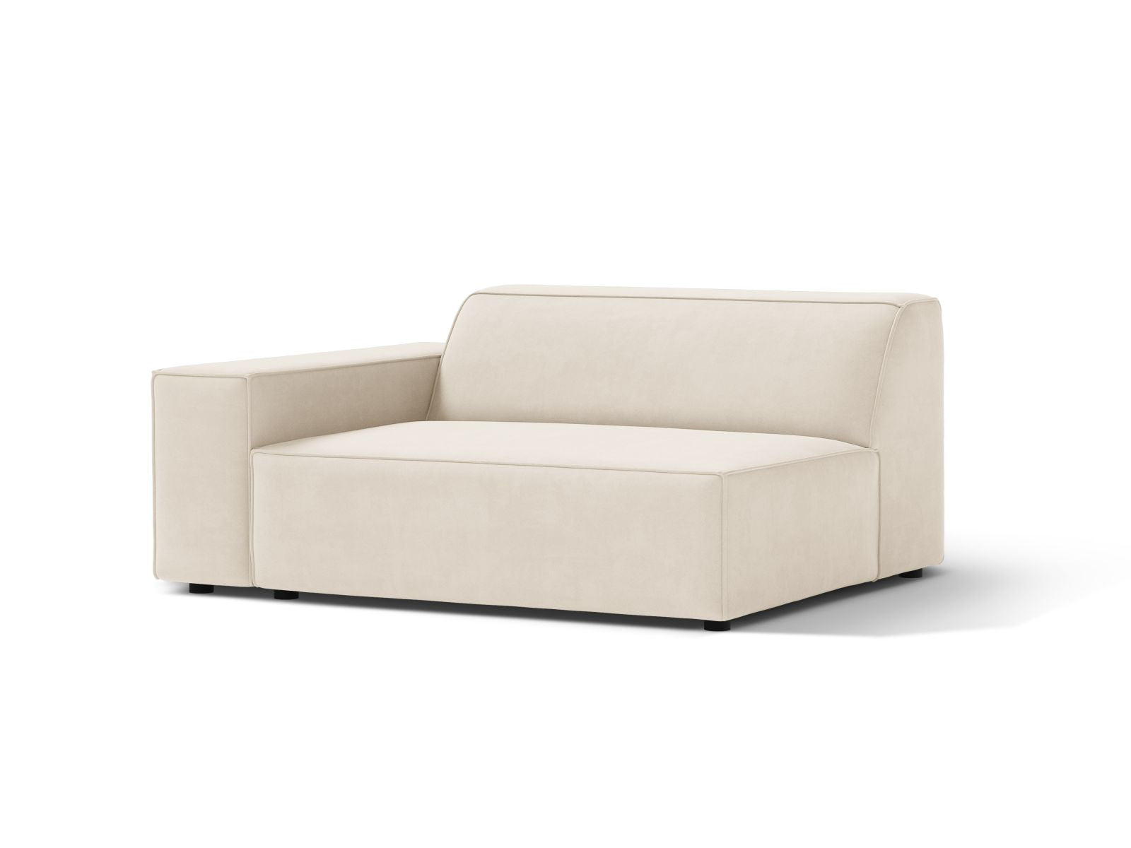 Elegantes 1-Sitzer Modul links Jodie in sanftem Beige-Bluvel, ideal für moderne Wohnkonzepte und stilvolle Akzente.