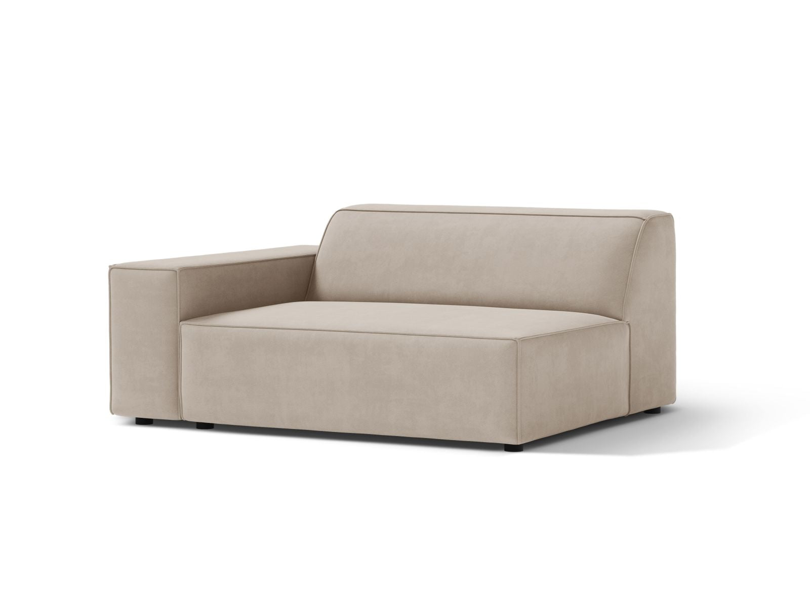 Elegantes 1-Sitzer Modul links Jodie in stilvollem Dark Beige-Bluvel, ideal für individuelle Sofa-Kombinationen.