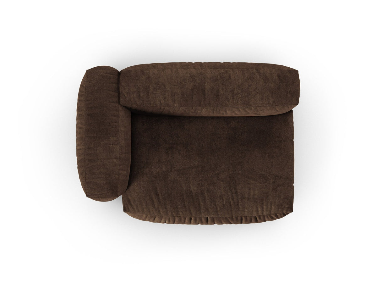 Modulares Zweisitzer-Sofa Martina von Micadoni in Schokolade mit schwarzen Kunststoffbeinen und Veloursstoff-Bezug der Vogue-Kollektion.