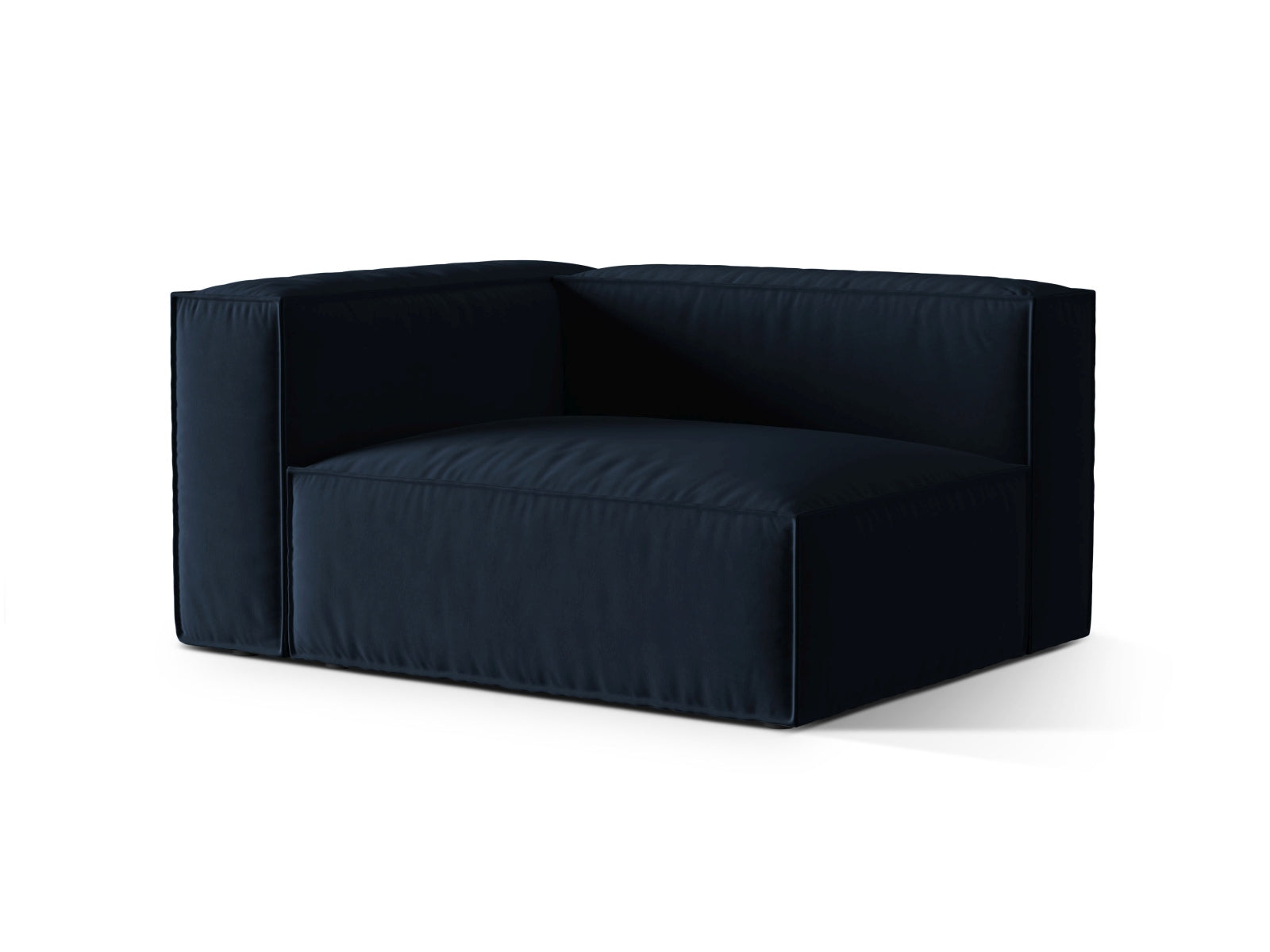 Elegantes Nuria Velour 2-Sitzer Sofa in Dunkelblau, linksseitig, ideal für moderne Wohnräume, erhältlich bei KAQTU Design AG.