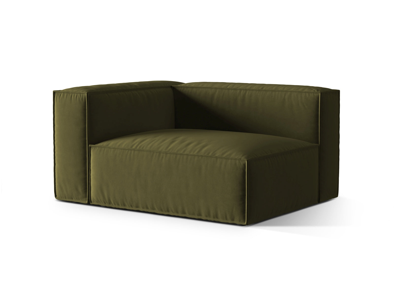 Elegantes Nuria Velour 2-Sitzer Sofa in moosgrün, linksseitig, ideal für moderne Wohnräume, von Micadoni.