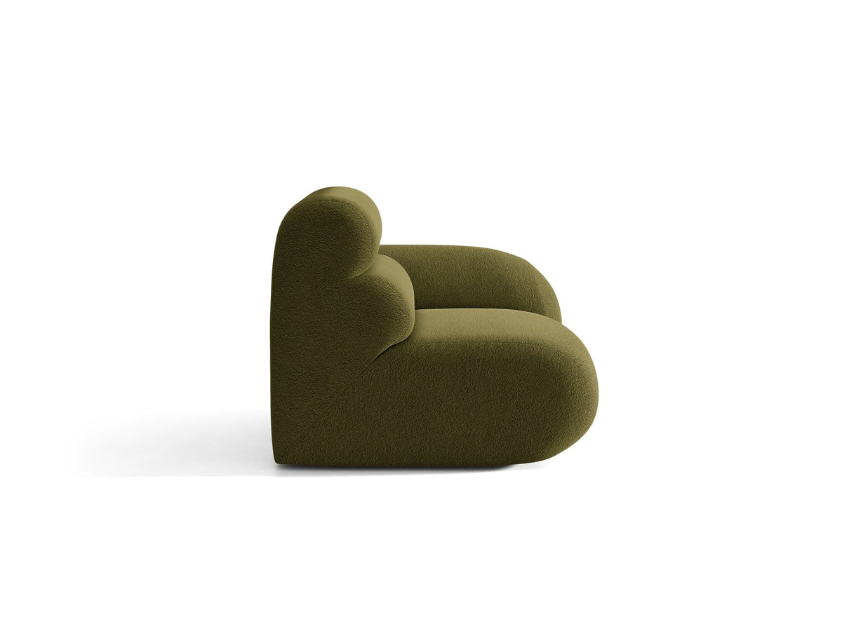 Modulares Sofa Neo von Micadoni in dunklem Olivgrün mit Baloo-Stoffbezug, hoher Rückenlehne und schwarzen Kunststoffbeinen.