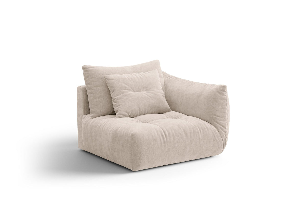 Modulares Sofa Bloom Modul von Micadoni in Leichtes Beige mit Casino-Stoffbezug aus Velours und schwarzen Kunststoffbeinen.