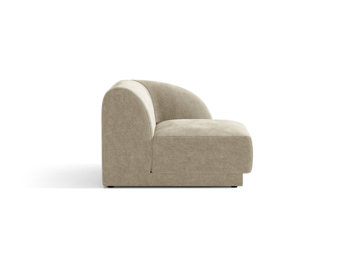 Miley Einsitzer von Micadoni: modulares Sofa-Modul in Dunkelbeige mit Stoffbezug Bluvel 30, schwarzen Kunststoffbeinen und gepolsterter Rückenlehne.