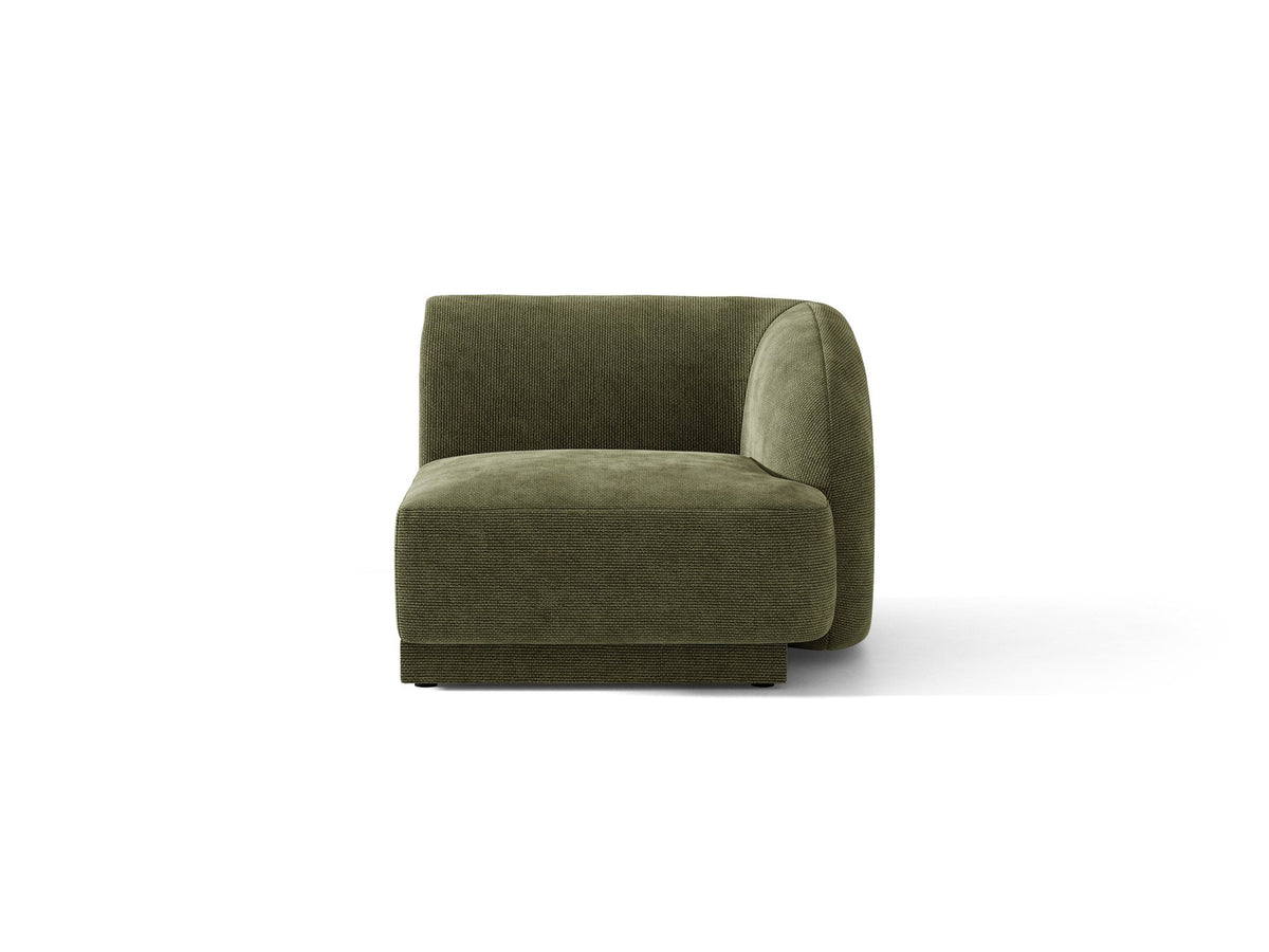 Miley Einsitzer von Micadoni: modulares Sofa-Modul in Dunkelbeige mit Stoffbezug Bluvel 30, schwarzen Kunststoffbeinen und gepolsterter Rückenlehne.