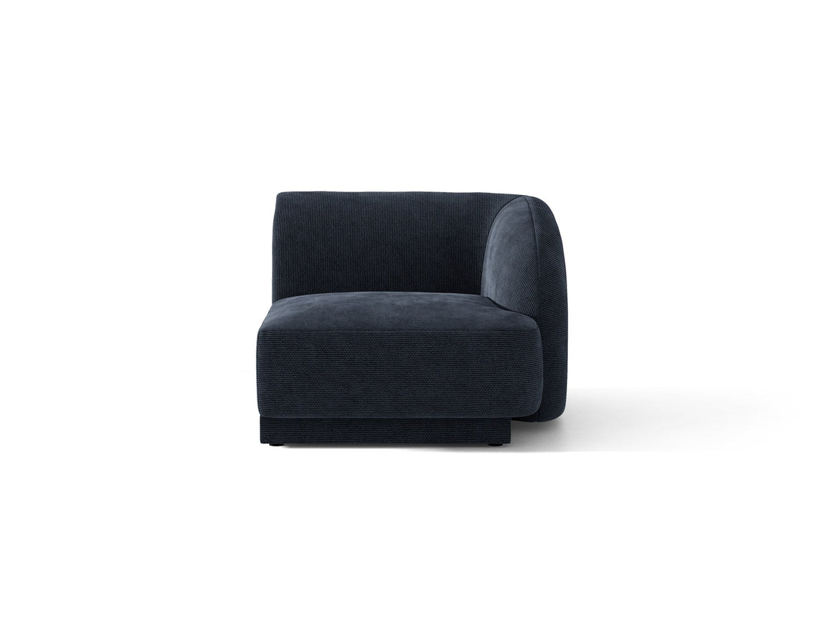 Miley Einsitzer von Micadoni: modulares Sofa-Modul in Dunkelbeige mit Stoffbezug Bluvel 30, schwarzen Kunststoffbeinen und gepolsterter Rückenlehne.