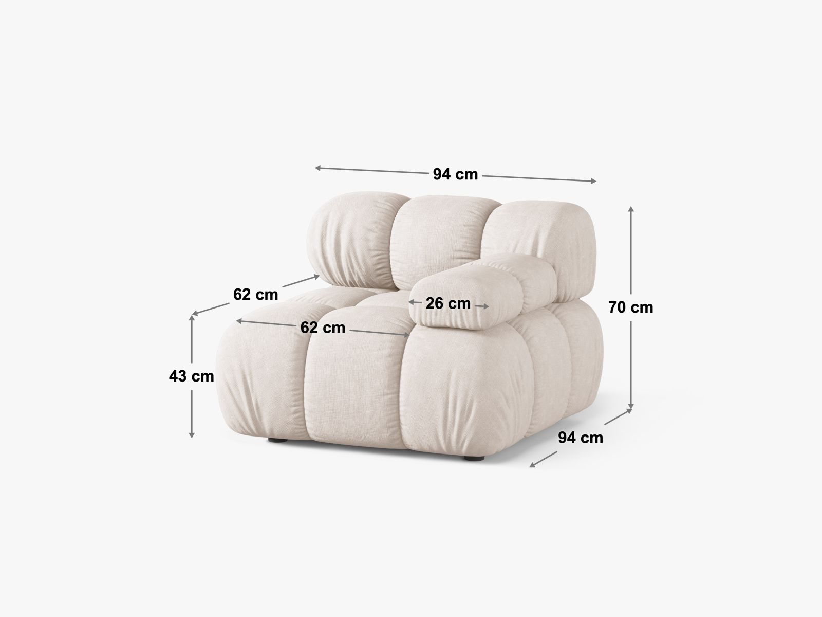 Rechtsseitiges 1-Sitzer Modul Bellis in zartem Light Beige-Venus, perfekt für kreative Raumgestaltungen und moderne Wohnstile.