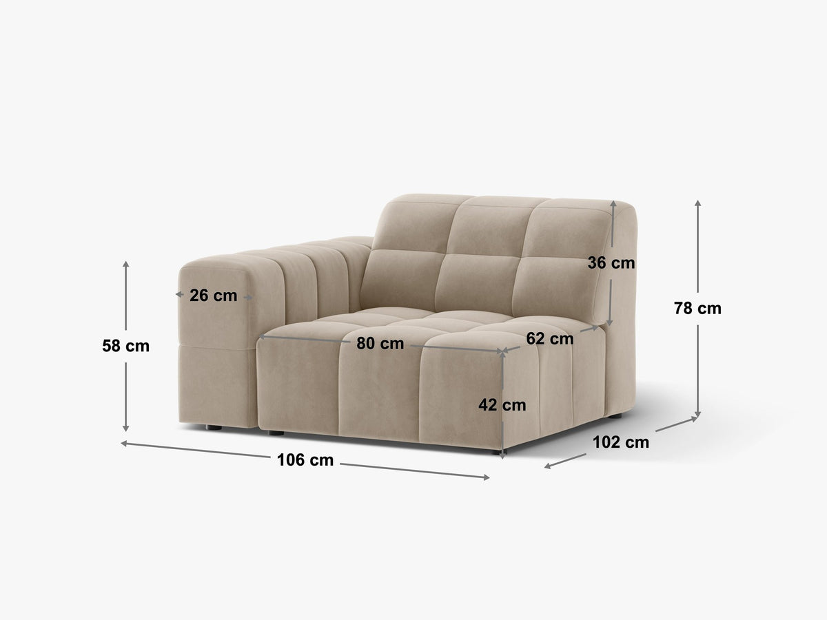 Modulares Sofa Jennifer von Micadoni in leichtem Beige mit Eden-Stoff, schwarzen Kunststoffbeinen und rechter Ausrichtung.