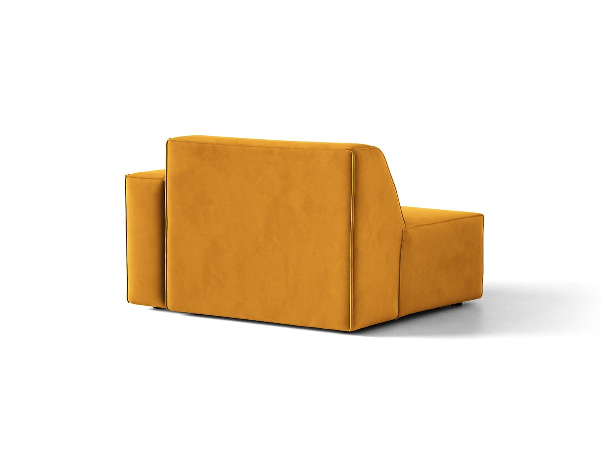 Modulares Sofa Jodie von Micadoni in leichtem Beige mit Venus-Samtstoff, schwarzen Kunststoffbeinen und rechtsseitiger Ausrichtung.