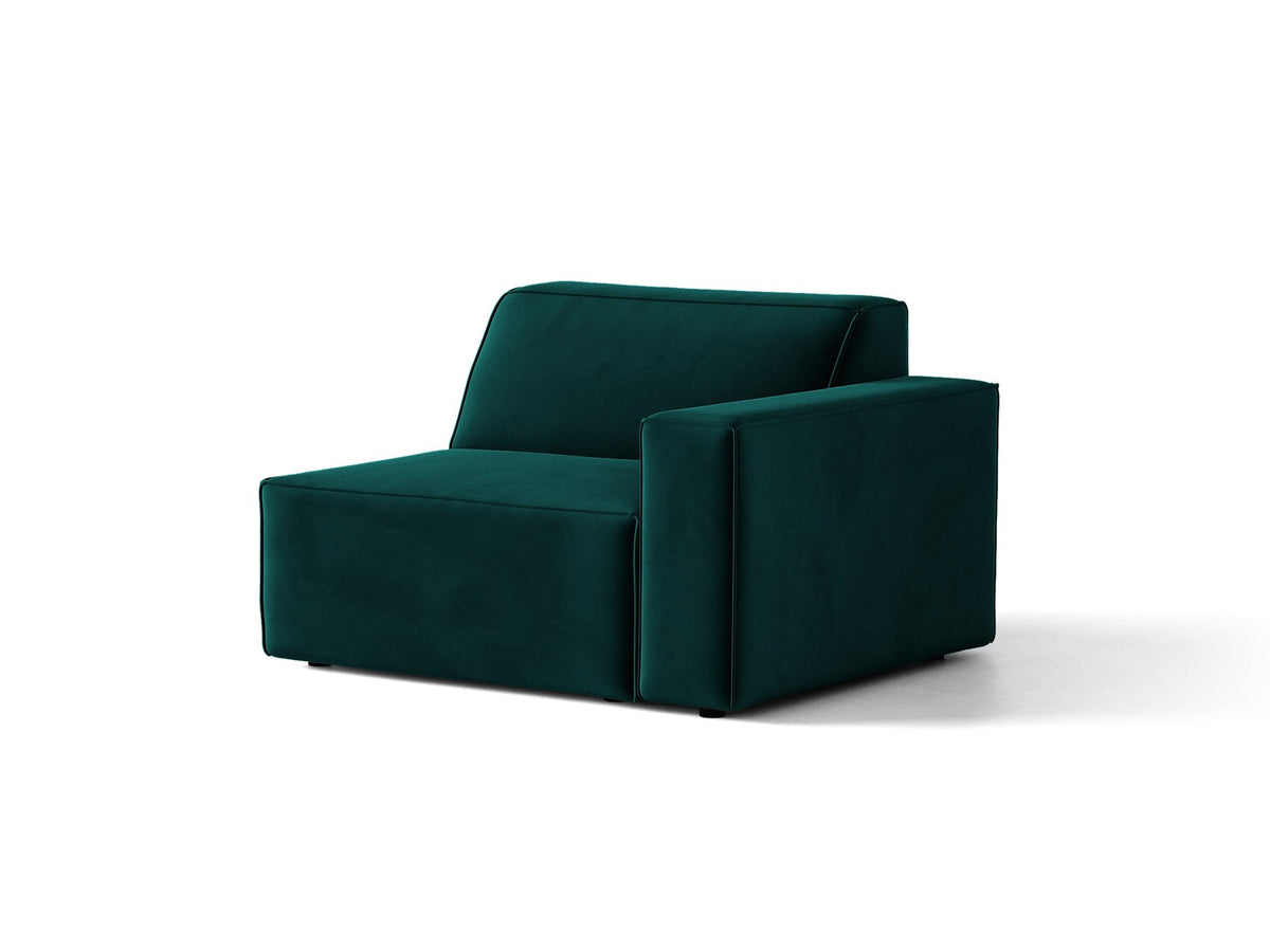 Modulares Sofa Jodie von Micadoni in leichtem Beige mit Venus-Samtstoff, schwarzen Kunststoffbeinen und rechtsseitiger Ausrichtung.