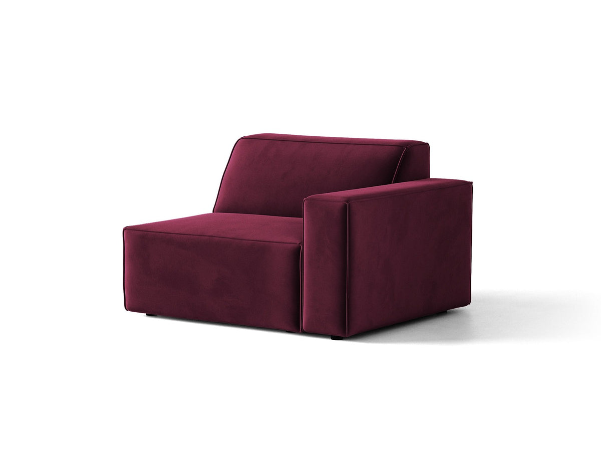 Modulares Sofa Jodie von Micadoni in leichtem Beige mit Venus-Samtstoff, schwarzen Kunststoffbeinen und rechtsseitiger Ausrichtung.
