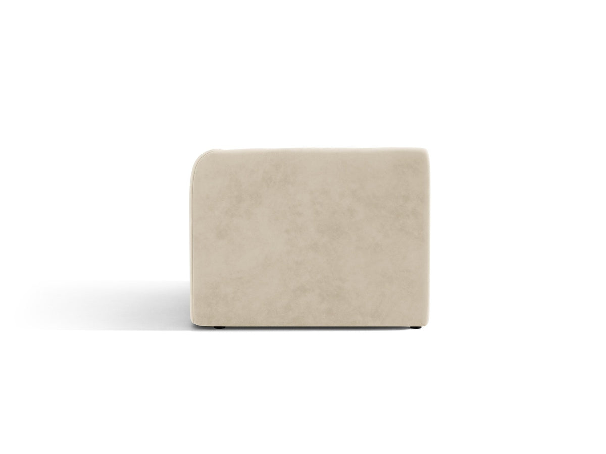 Miley Einsitzer von Micadoni: modulares Sofa-Modul in Dunkelbeige mit Stoffbezug Bluvel 30, schwarzen Kunststoffbeinen und gepolsterter Rückenlehne.