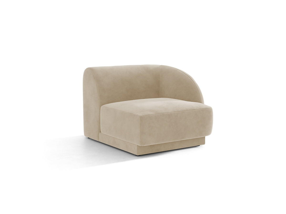 Miley Einsitzer von Micadoni: modulares Sofa-Modul in Dunkelbeige mit Stoffbezug Bluvel 30, schwarzen Kunststoffbeinen und gepolsterter Rückenlehne.
