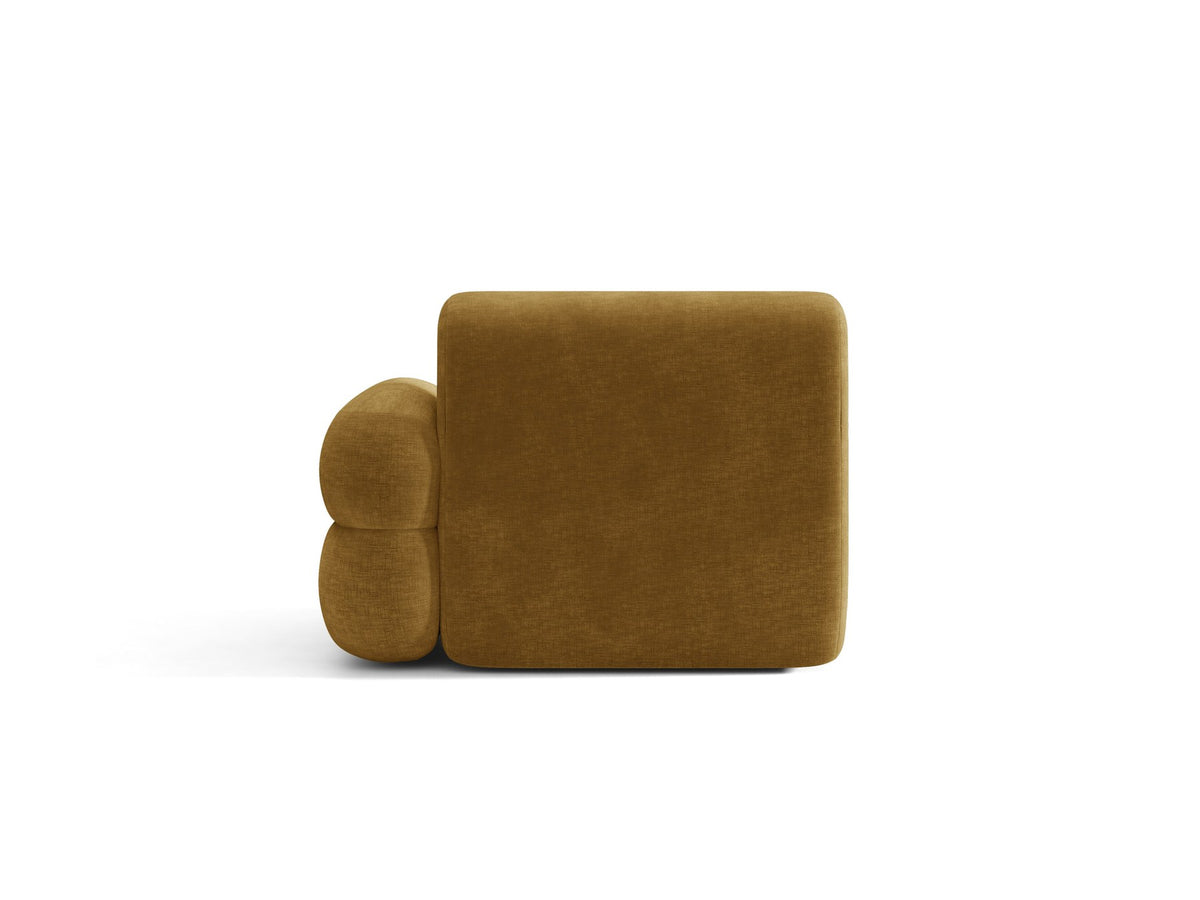 Modulares Sofa Neo von Micadoni in dunklem Olivgrün mit Baloo-Stoffbezug, hoher Rückenlehne und schwarzen Kunststoffbeinen.