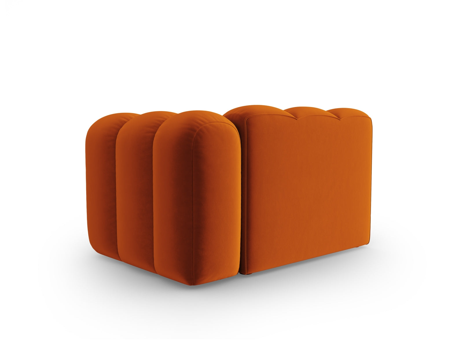 Stylisches 1-Sitzer Modul in hochwertigem Velours, rechte Ausführung in sanftem Terracotta, perfekt für kreative Sofa-Kombinationen.