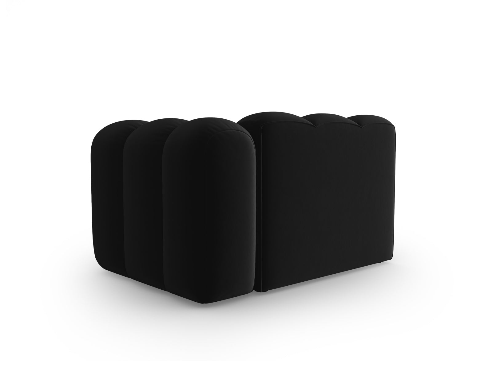 Rechtsseitiges 1-Sitzer Modul aus hochwertigem Velours in elegantem Schwarz, perfekt für individuelle Sofa-Kombinationen.