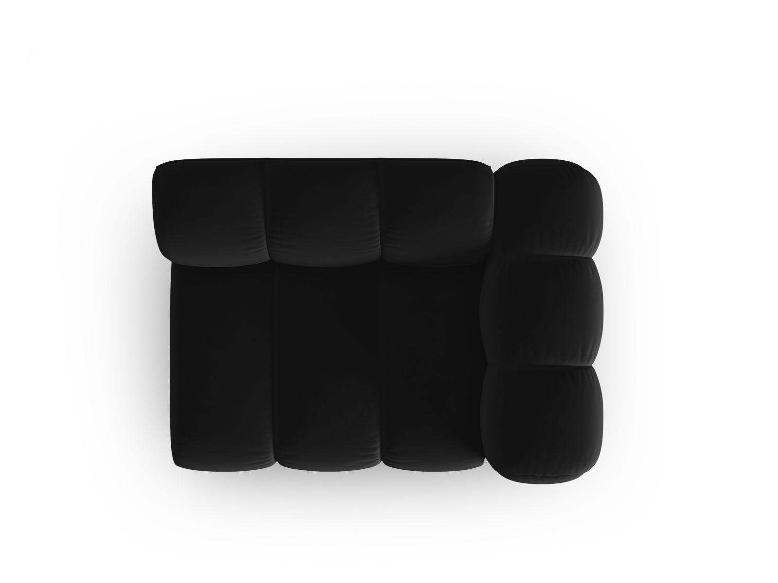 Elegantes 1-Sitzer Modul aus weichem Velours in stilvollem Schwarz, ideal für kreative Sofa-Arrangements und modernen Wohnstil.