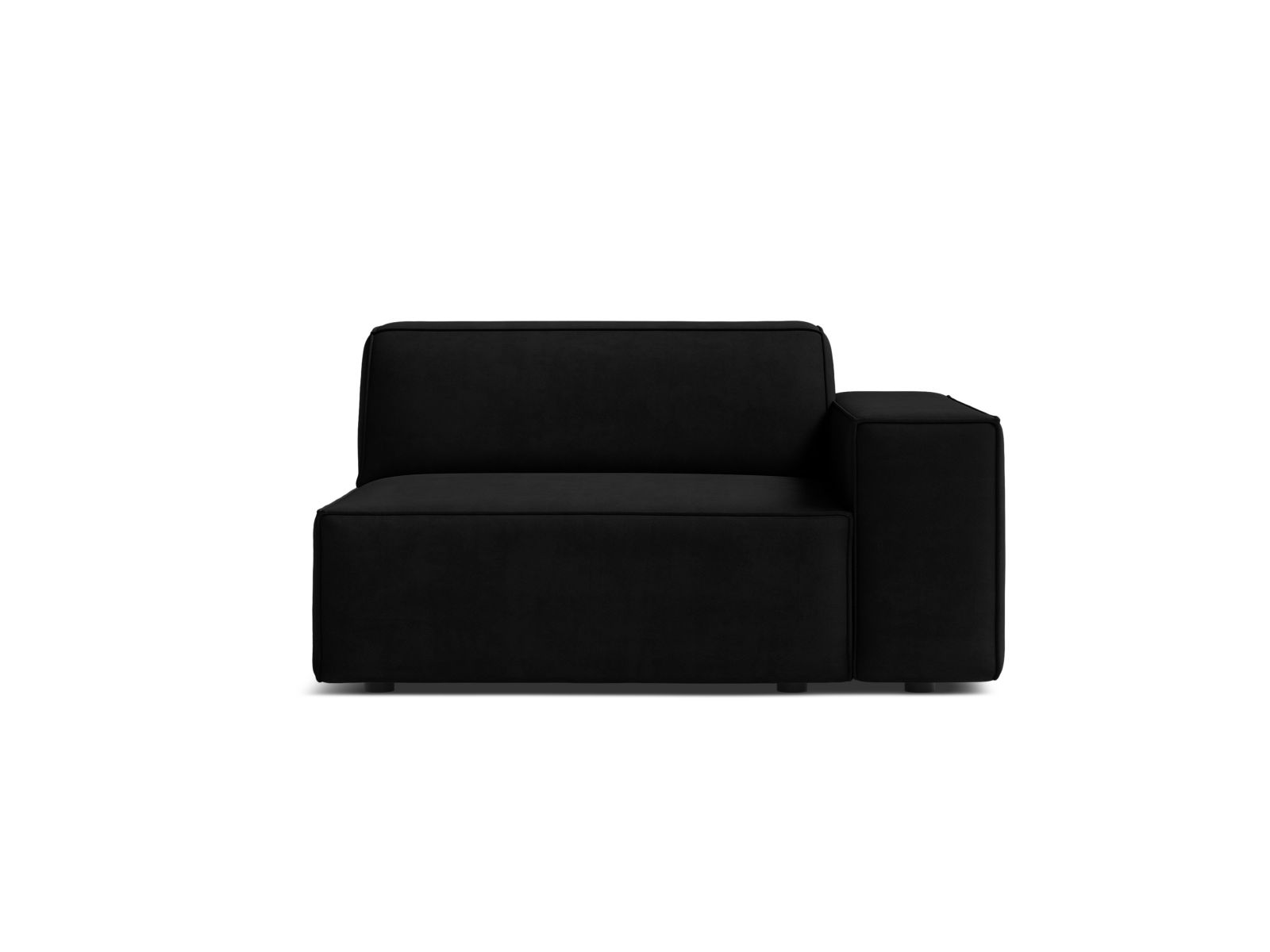 Stylisches 1-Sitzer Modul Rechts Jodie aus edlem Black-Bluvel, perfekt für kreative Raumgestaltungen und komfortable Sitzmöglichkeiten.