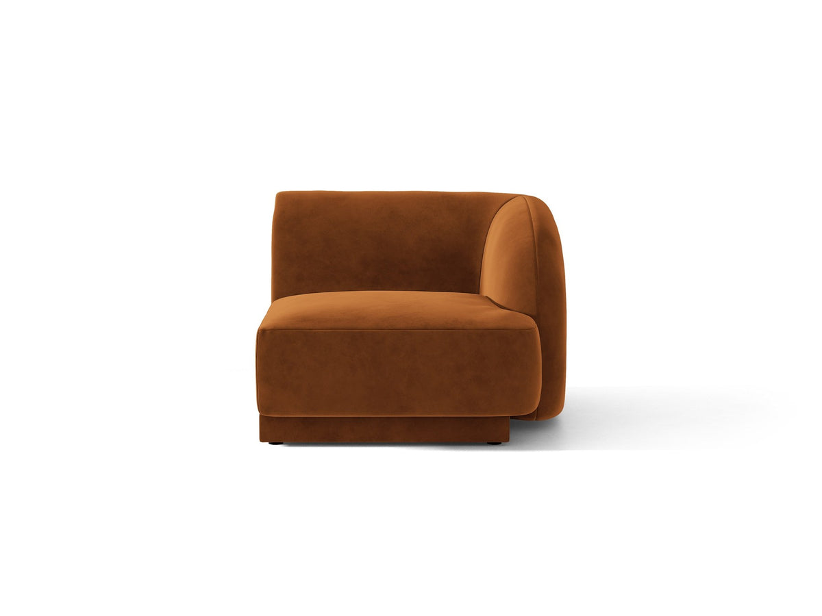 Miley Einsitzer von Micadoni: modulares Sofa-Modul in Dunkelbeige mit Stoffbezug Bluvel 30, schwarzen Kunststoffbeinen und gepolsterter Rückenlehne.