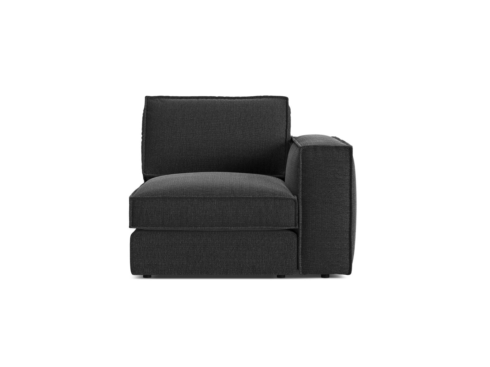Elegantes 1-Sitzer Modul rechts Pola in klassischem Schwarz, ideal für individuelle Sofa-Arrangements und zeitgemäße Wohnkonzepte.