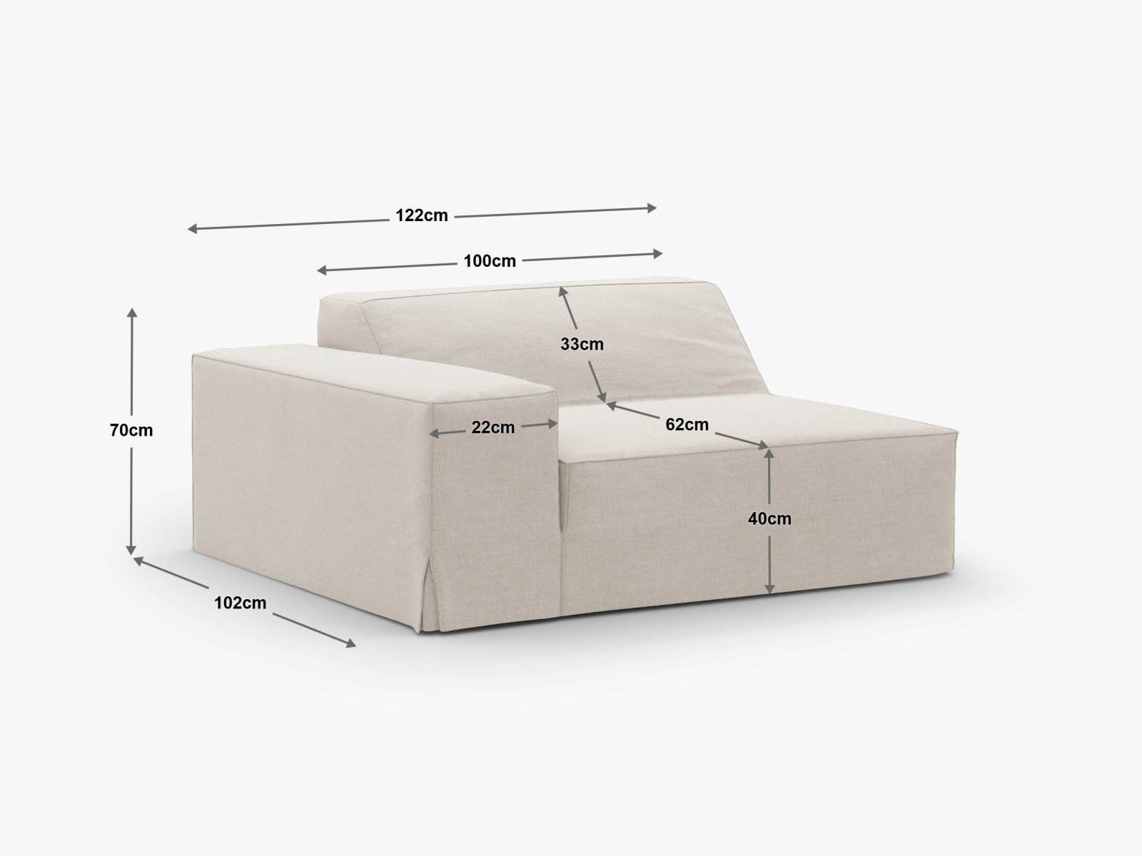 Eleganter Jodie Modul rechts 1 Sitzer in Natural-LINS, ideal für kreative Raumlösungen und zeitgemäße Einrichtungsideen.