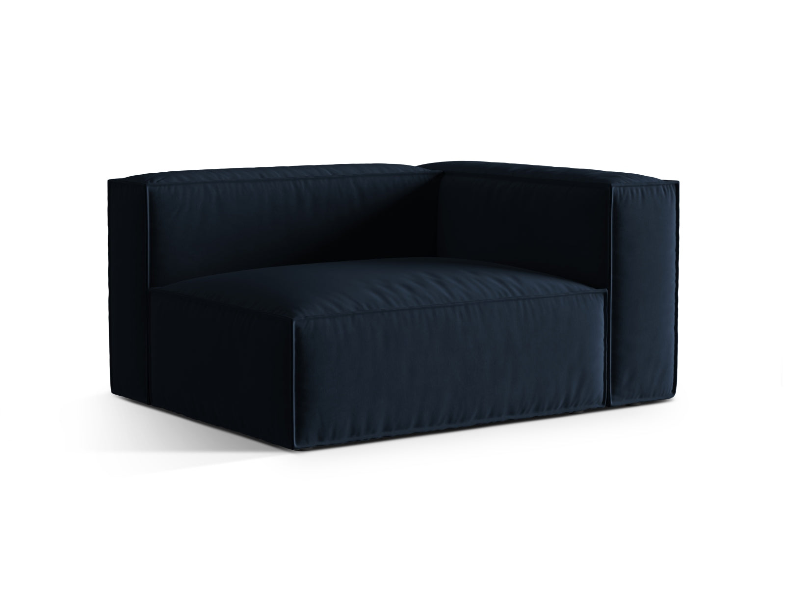 Elegantes Nuria Velour Modular Sofa in Dunkelblau, rechtsseitiger 2-Sitzer, ideal für stilvolle Wohnräume, von Micadoni.