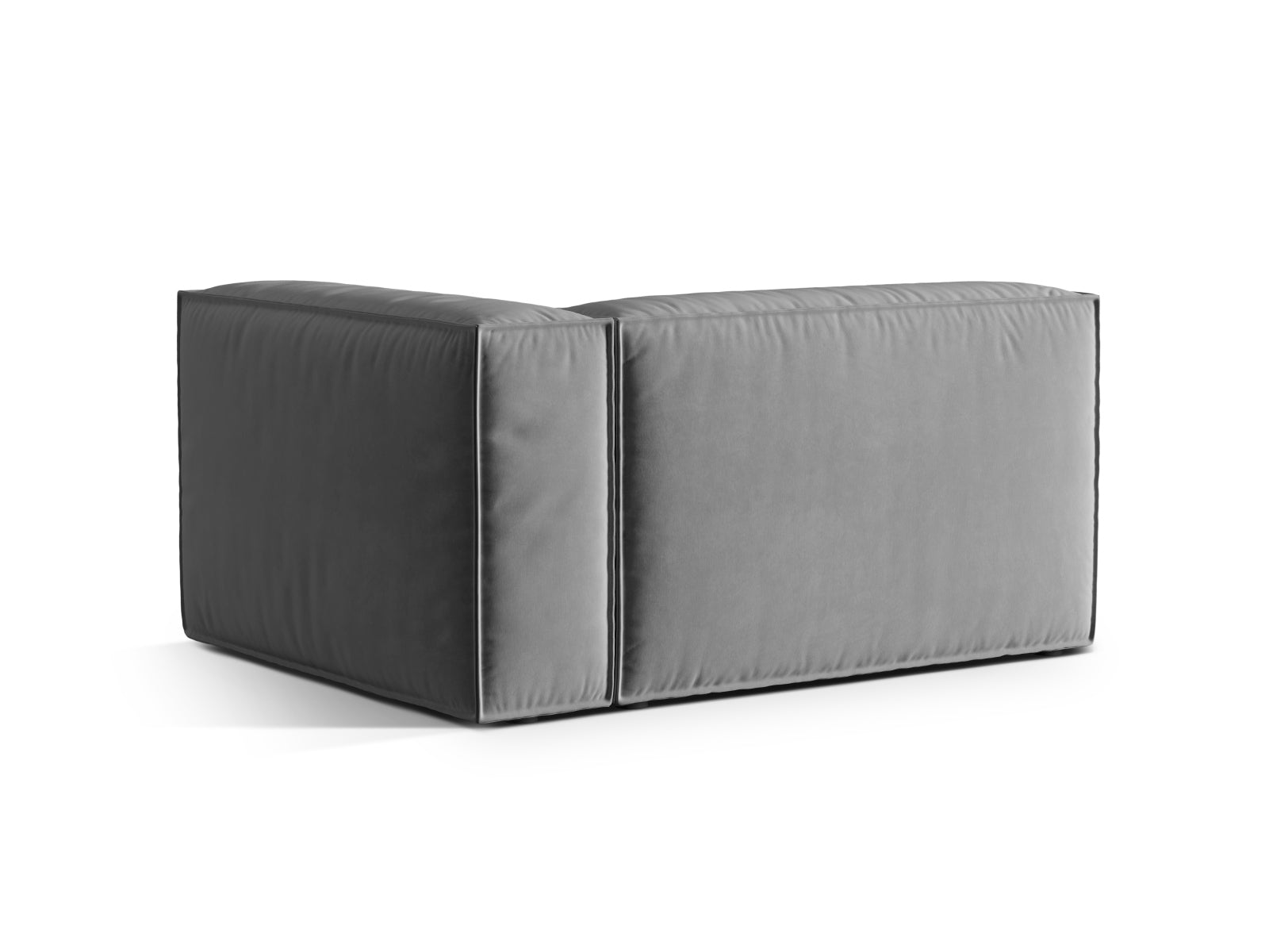 Stylisches graues Nuria Velour Modular Sofa, 2-Sitzer mit rechter Armlehne, perfekt für moderne Wohnkonzepte und gemütliche Atmosphäre.