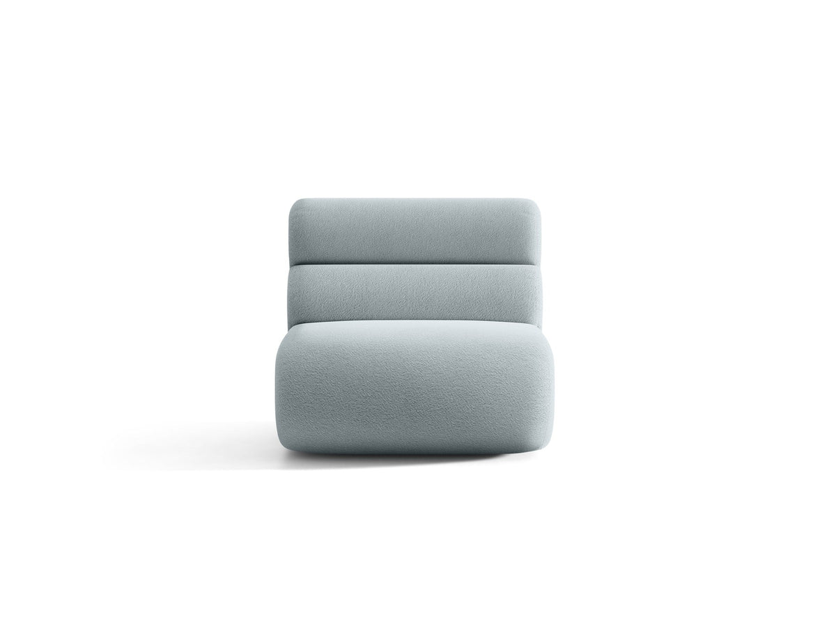 Armloses Samtmodul-Sofaelement Neo von Micadoni in dunklem Olivgrün, mit schwarzen Kunststoffbeinen, Teil eines modularen Sofasystems.