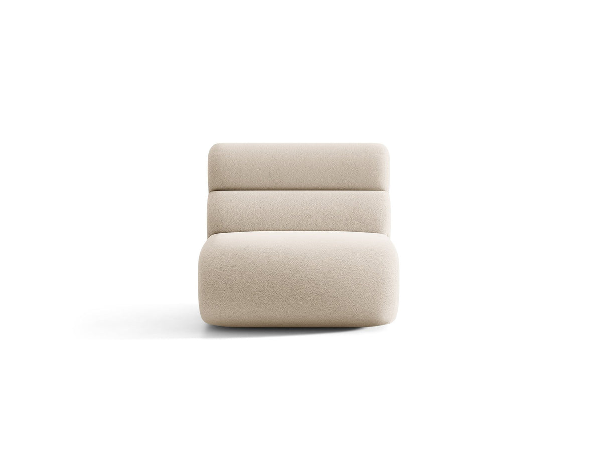 Armloses Samtmodul-Sofaelement Neo von Micadoni in dunklem Olivgrün, mit schwarzen Kunststoffbeinen, Teil eines modularen Sofasystems.