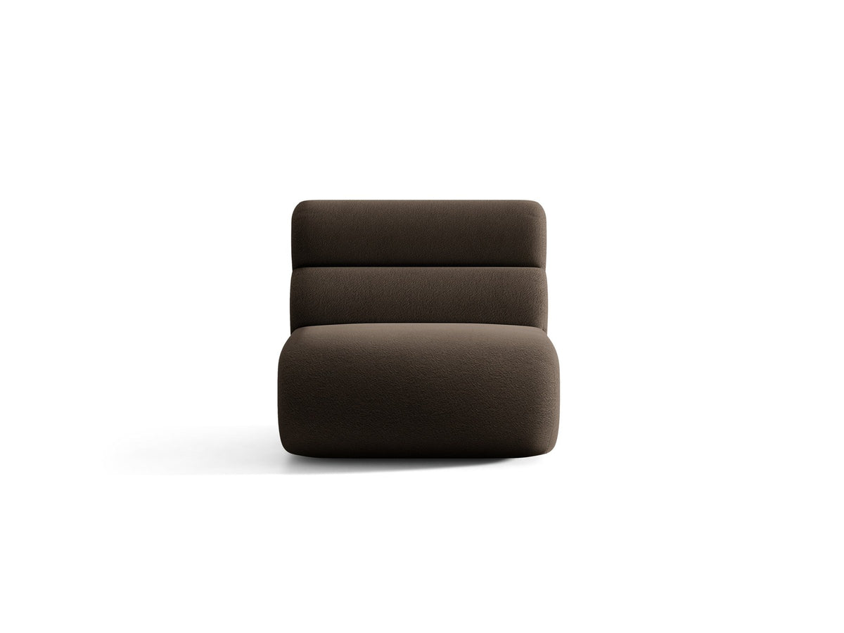 Armloses Samtmodul-Sofaelement Neo von Micadoni in dunklem Olivgrün, mit schwarzen Kunststoffbeinen, Teil eines modularen Sofasystems.