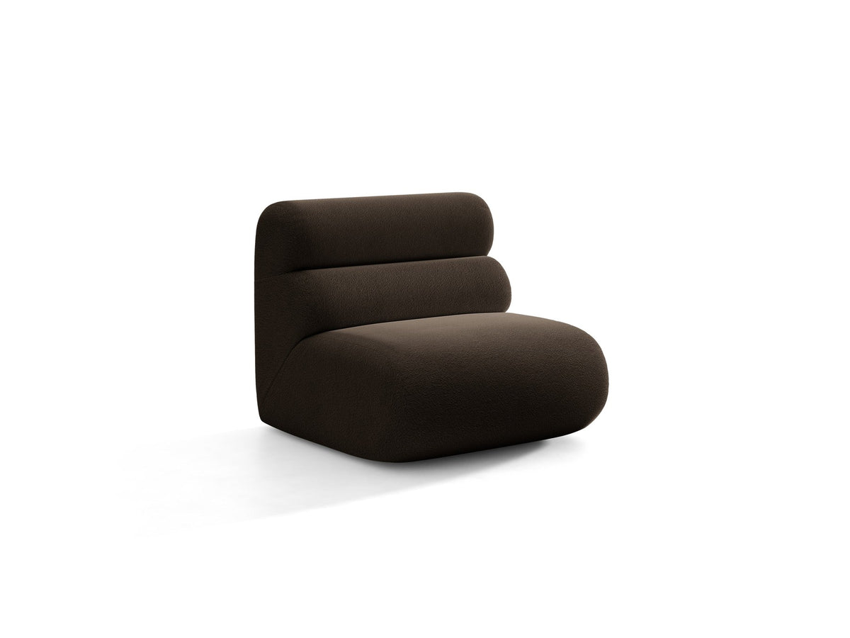 Armloses Samtmodul-Sofaelement Neo von Micadoni in dunklem Olivgrün, mit schwarzen Kunststoffbeinen, Teil eines modularen Sofasystems.