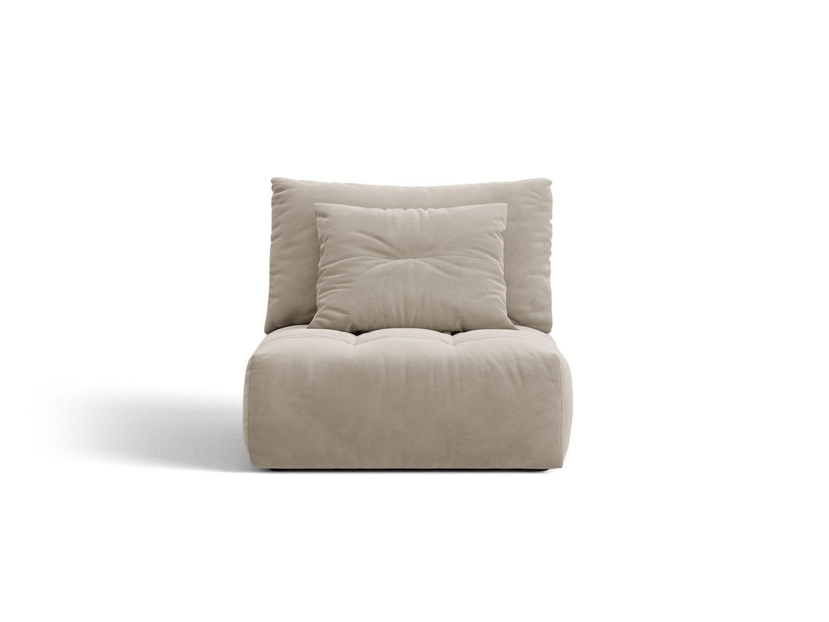 Armloses Sofa-Modul der Serie Bloom von Micadoni mit beigefarbenem Samtbezug Casino Pearl und schwarzen Kunststoffbeinen.