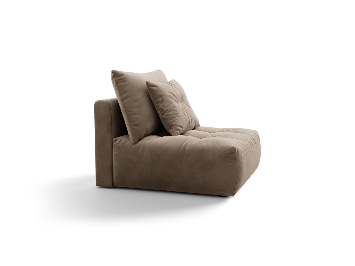 Armloses Sofa-Modul der Serie Bloom von Micadoni mit beigefarbenem Samtbezug Casino Pearl und schwarzen Kunststoffbeinen.