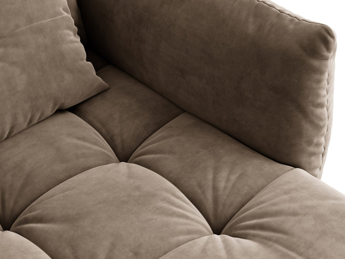 Armloses Sofa-Modul der Serie Bloom von Micadoni mit beigefarbenem Samtbezug Casino Pearl und schwarzen Kunststoffbeinen.