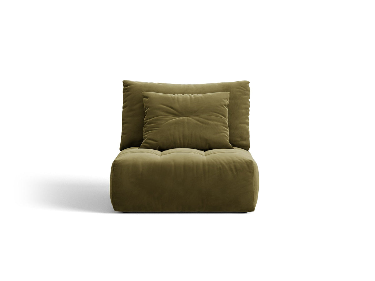 Armloses Sofa-Modul der Serie Bloom von Micadoni mit beigefarbenem Samtbezug Casino Pearl und schwarzen Kunststoffbeinen.