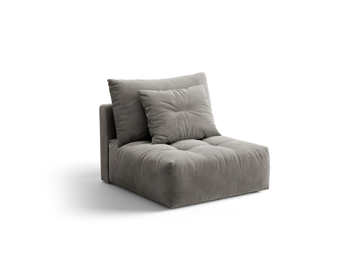 Armloses Sofa-Modul der Serie Bloom von Micadoni mit beigefarbenem Samtbezug Casino Pearl und schwarzen Kunststoffbeinen.