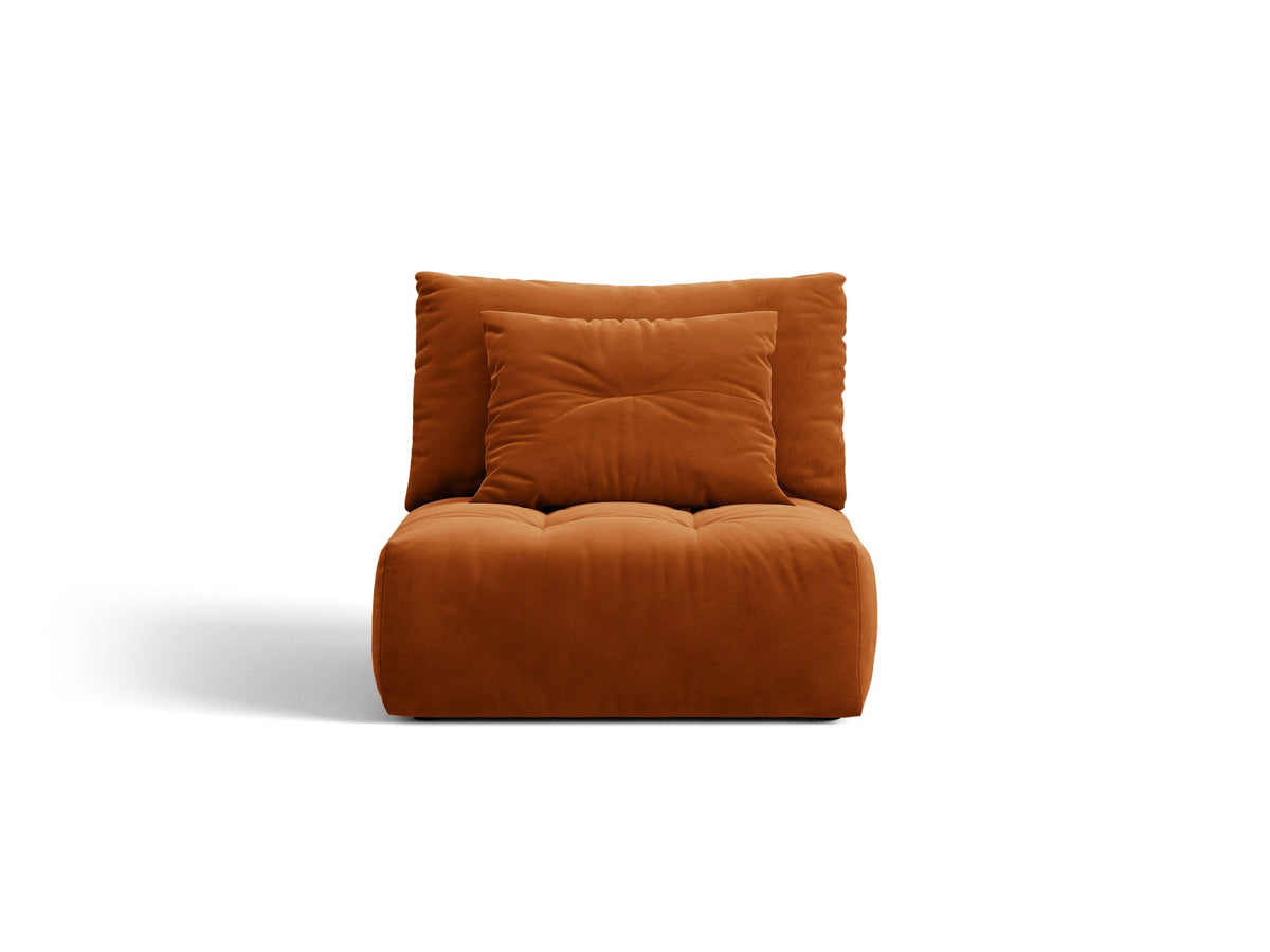 Armloses Sofa-Modul der Serie Bloom von Micadoni mit beigefarbenem Samtbezug Casino Pearl und schwarzen Kunststoffbeinen.