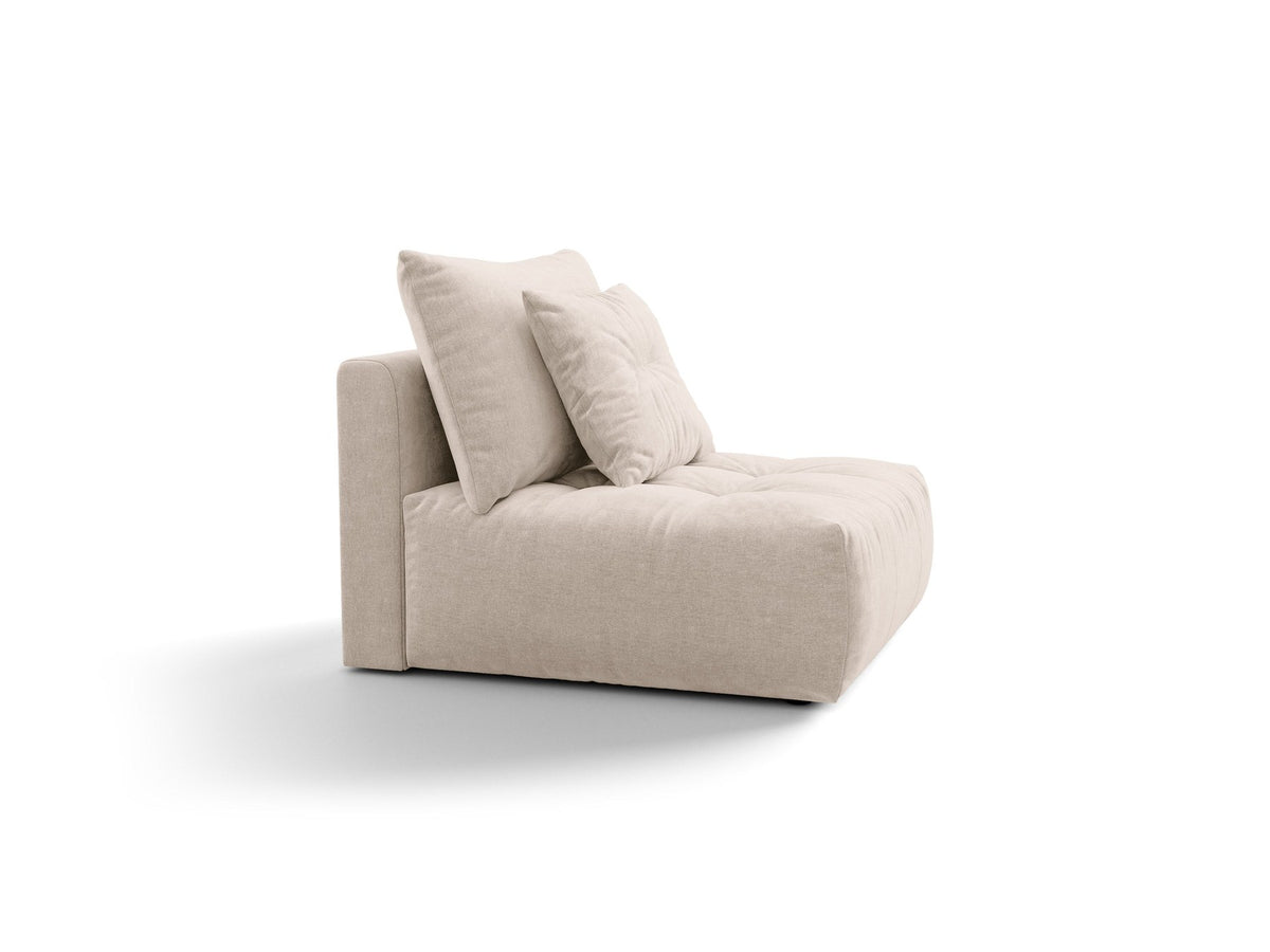 Armloses Sofa-Modul der Serie Bloom von Micadoni mit beigefarbenem Samtbezug Casino Pearl und schwarzen Kunststoffbeinen.