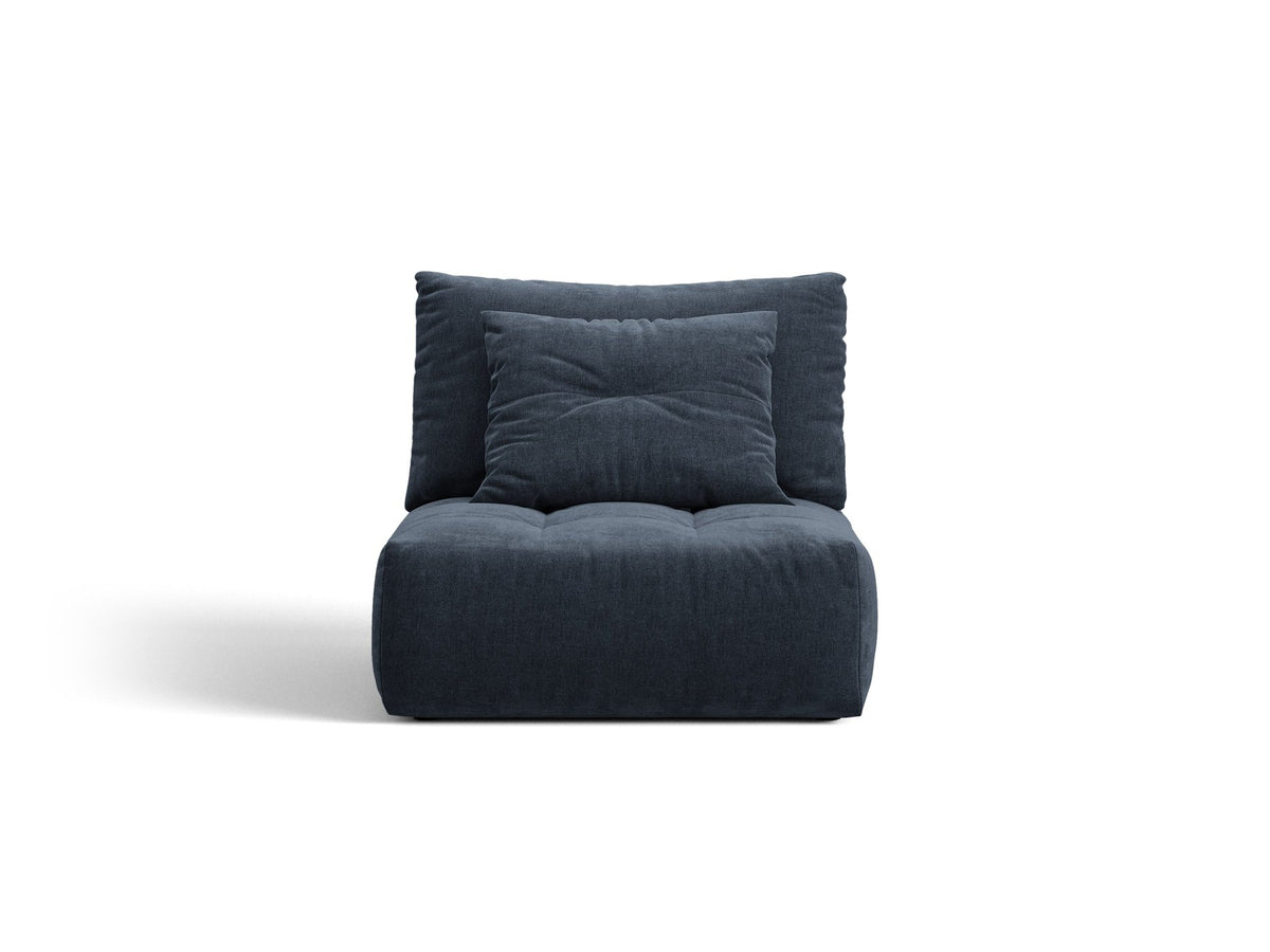 Armloses Sofa-Modul der Serie Bloom von Micadoni mit beigefarbenem Samtbezug Casino Pearl und schwarzen Kunststoffbeinen.