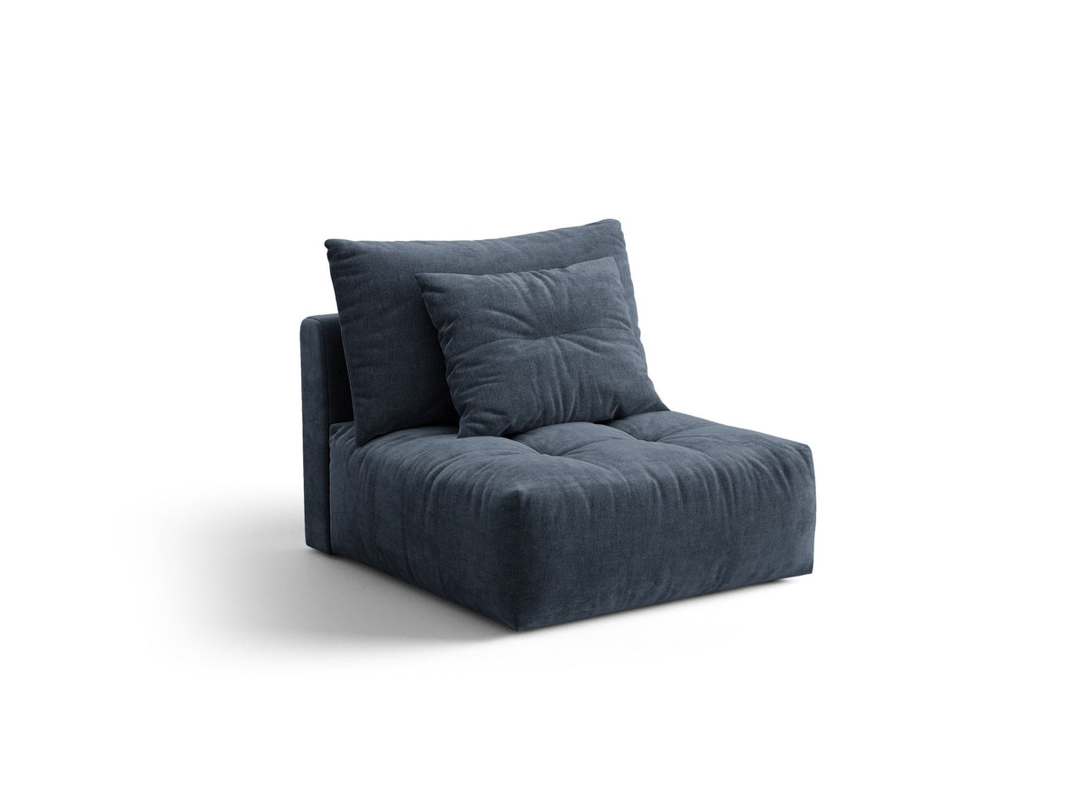 Armloses Sofa-Modul der Serie Bloom von Micadoni mit beigefarbenem Samtbezug Casino Pearl und schwarzen Kunststoffbeinen.