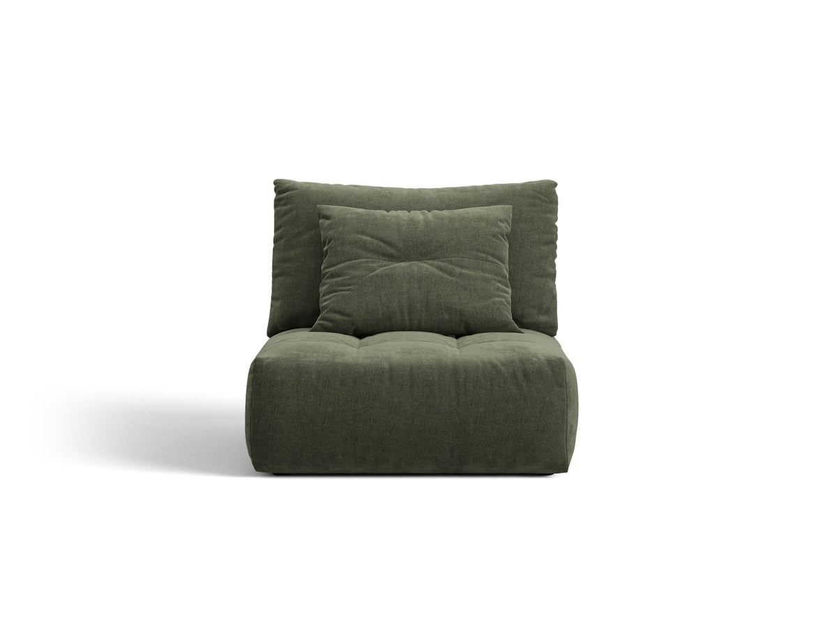 Armloses Sofa-Modul der Serie Bloom von Micadoni mit beigefarbenem Samtbezug Casino Pearl und schwarzen Kunststoffbeinen.